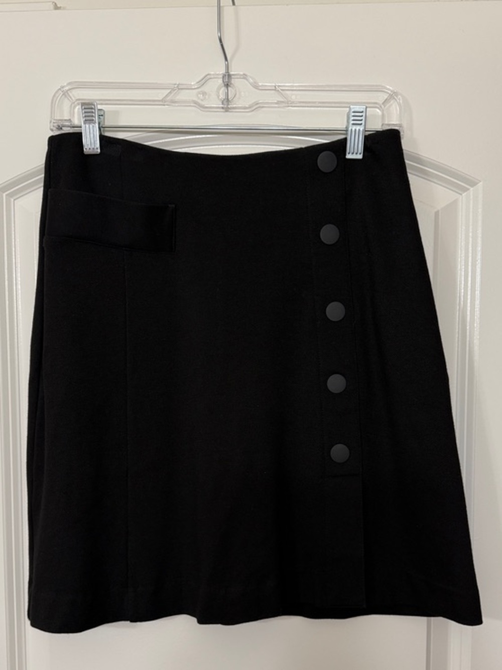 CAbi Black Mini Skirt with Vertical Button Detail